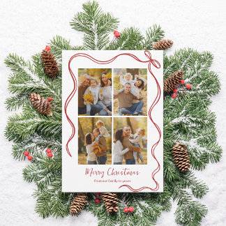 Whimsical Christmas Photo Card with Red Bow Feiertagskarte