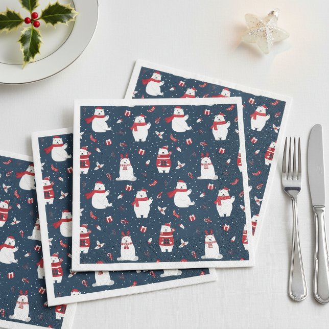 Whimsical Christmas Polar Bears ID850 Serviette (Von Creator hochgeladen)
