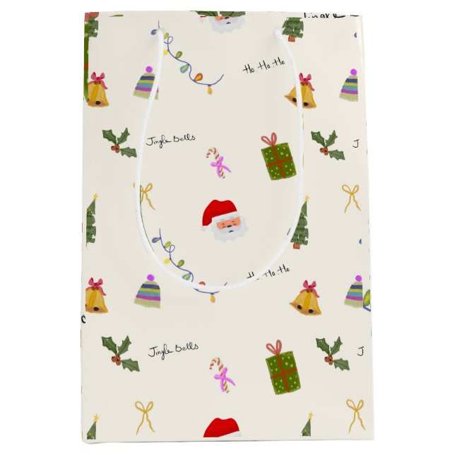 Whimsical Christmas Seamless Pattern  Mittlere Geschenktüte (Vorderseite)