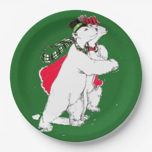 Whimsical Christmas Skaten Polar Bär entworfen Pappteller