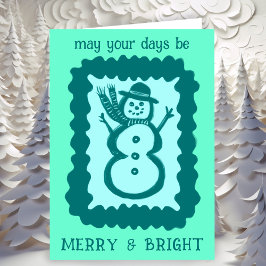 Whimsical Christmas Snowman Merry & Bright Holiday Karte