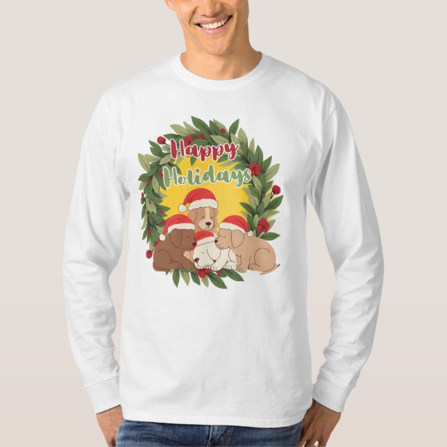 Whimsical Christmas Sweater | Puppies T-Shirt (Vorderseite)