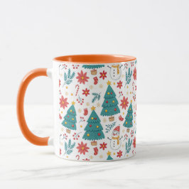 Whimsical Christmas Tree and Snowman Holiday Tasse