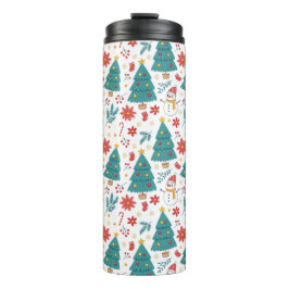 Whimsical Christmas Tree and Snowman Holiday Thermosbecher