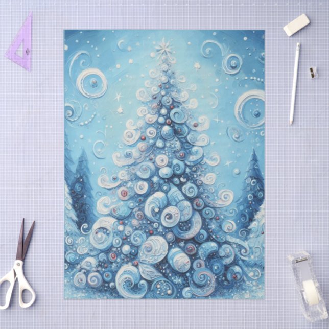 Whimsical Christmas Tree Blue Decoupage Seidenpapier (Basteln)
