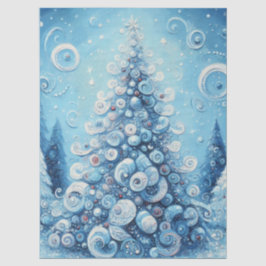 Whimsical Christmas Tree Blue Decoupage Seidenpapier