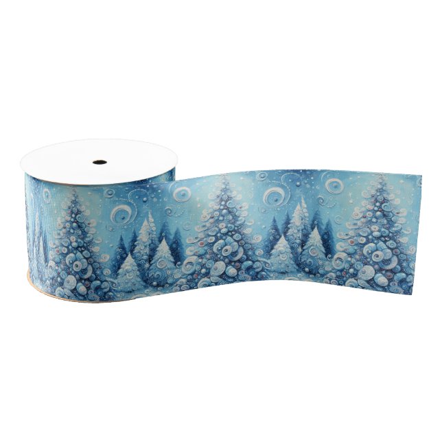 Whimsical Christmas Tree Blue  Ripsband (Spule)