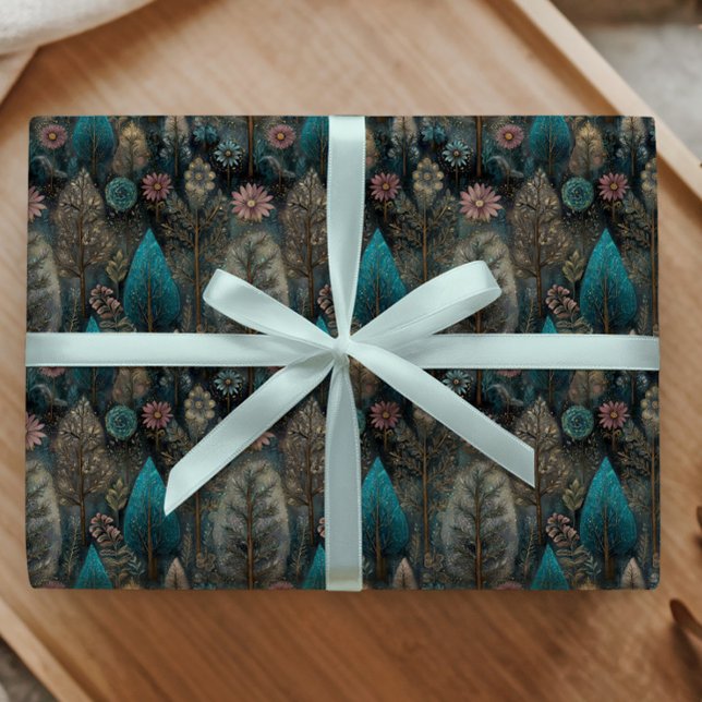 Whimsical Christmas Tree in Silver and Blue Design Geschenkpapier (Von Creator hochgeladen)