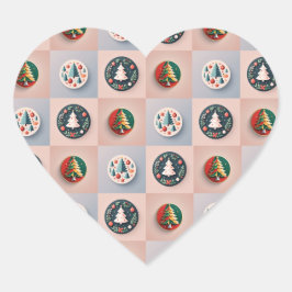 Whimsical Christmas Tree Pattern Herz-Aufkleber