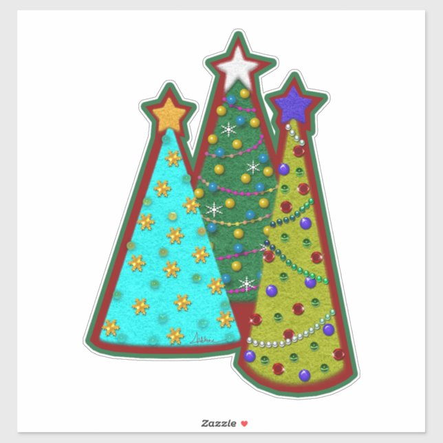 Whimsical Christmas Trees Faux Felt Style Aufkleber (Blatt)