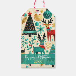 Whimsical Christmas trees & reindeer Geschenkanhänger