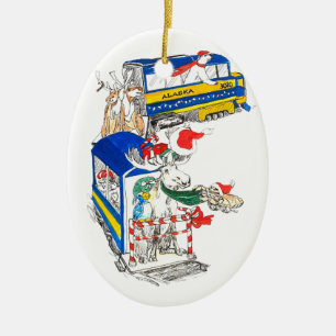 Whimsical Christmas Wildlife Train Tree Keramik Ornament