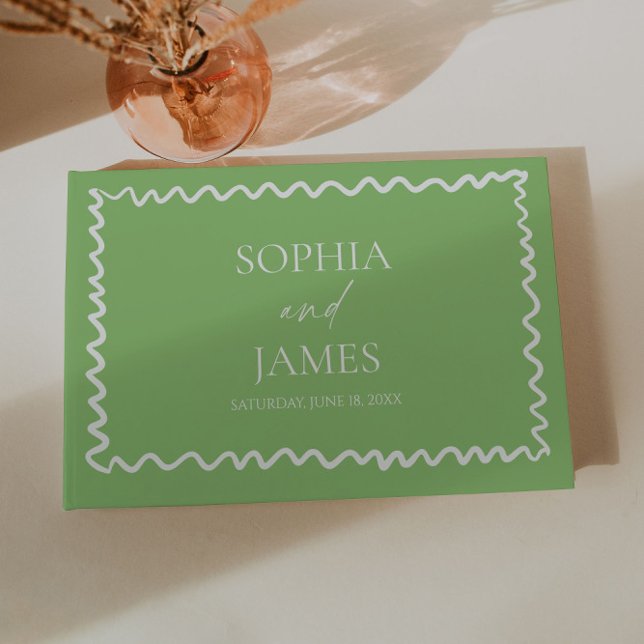 Whimsical Citrus Green Wavy Border Wedding Gästebuch (Von Creator hochgeladen)