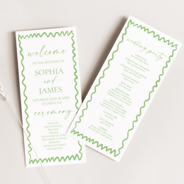 Whimsical Citrus Green Wavy Border Wedding Programm (Von Creator hochgeladen)