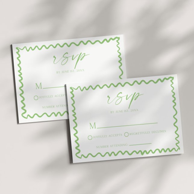 Whimsical Citrus Green Wavy Border Wedding RSVP Karte (Von Creator hochgeladen)