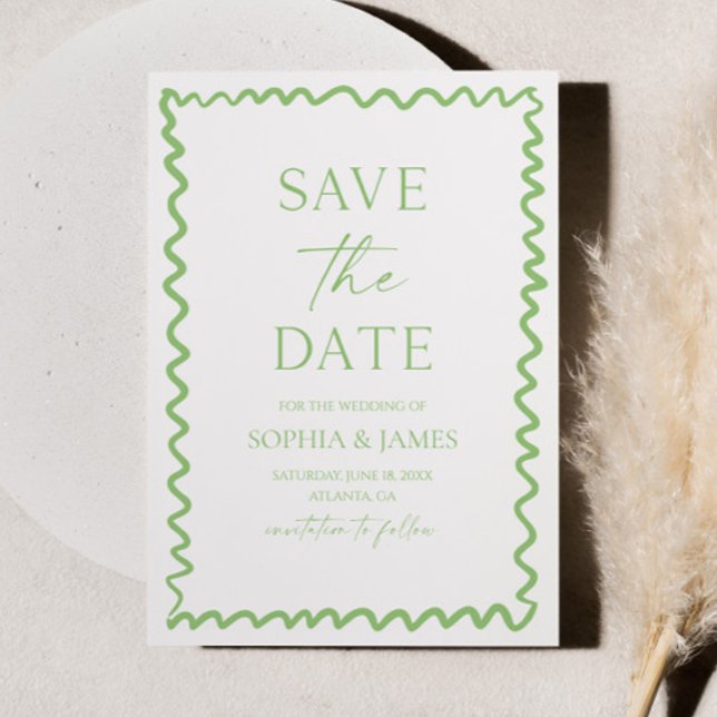 Whimsical Citrus Green Wavy Border Wedding Save The Date (Von Creator hochgeladen)