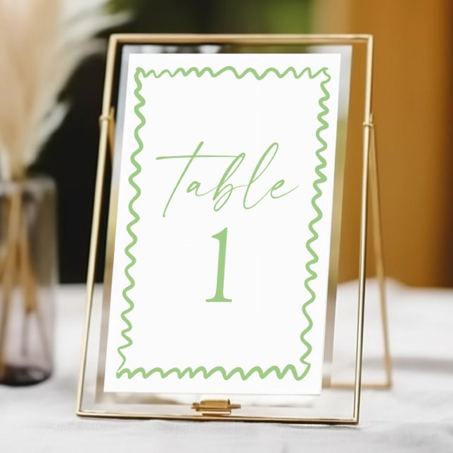 Whimsical Citrus Green Wavy Border Wedding Tischnummer (Von Creator hochgeladen)