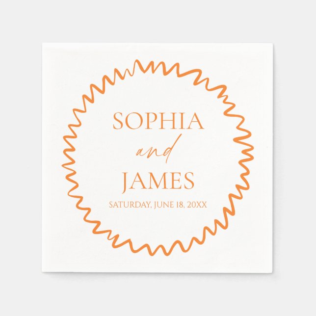 Whimsical Citrus Orange Wavy Border Wedding Serviette (Vorderseite)
