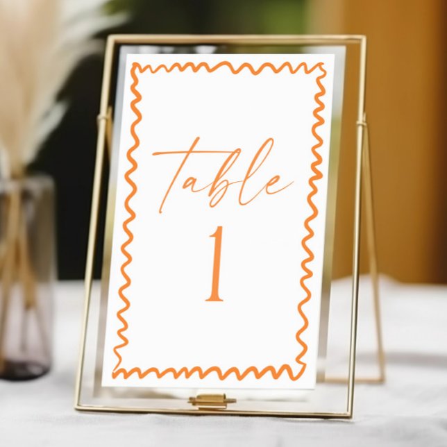Whimsical Citrus Orange Wavy Border Wedding Tischnummer (Von Creator hochgeladen)
