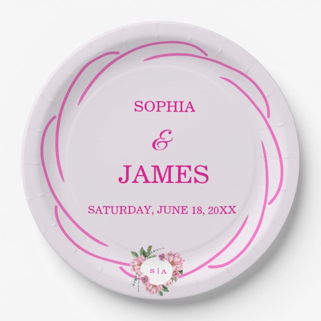 Whimsical Citrus Pink & flower Wedding  Sign Pappteller (Vorderseite)