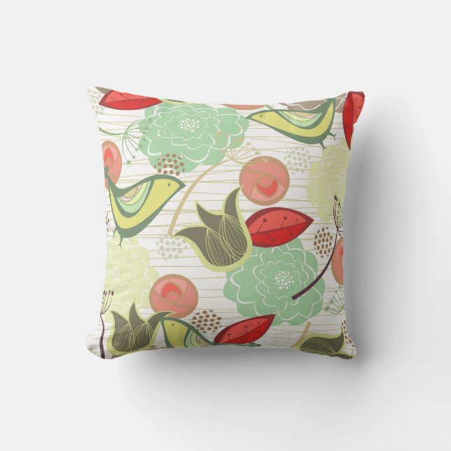 Whimsical Citrus Sweet Birds Floral Garden Kissen (Vorderseite)
