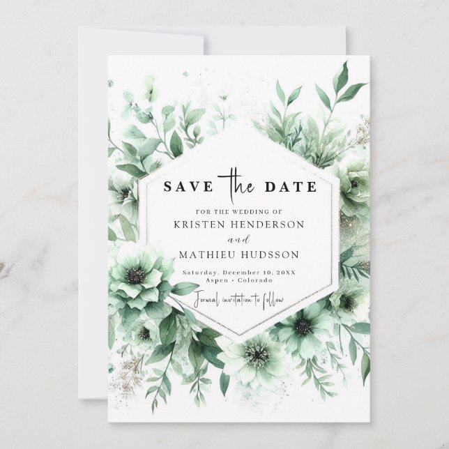 Whimsical Classic Floral Sage Green Wedding Save The Date (Vorderseite)