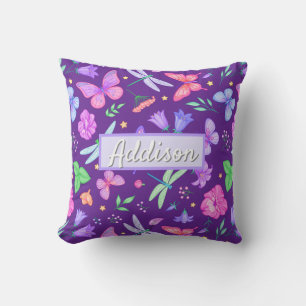 Whimsical Classic Lila Butterfly Dragonfly Kissen