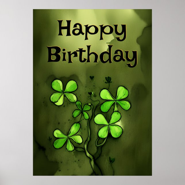 Whimsical Clovers Happy Birthday Poster (Vorne)