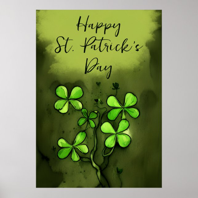 Whimsical Clovers Happy St Patrick's Day Poster (Vorne)
