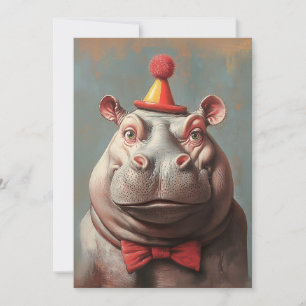 Whimsical Clown Hippo Portrait Einladung