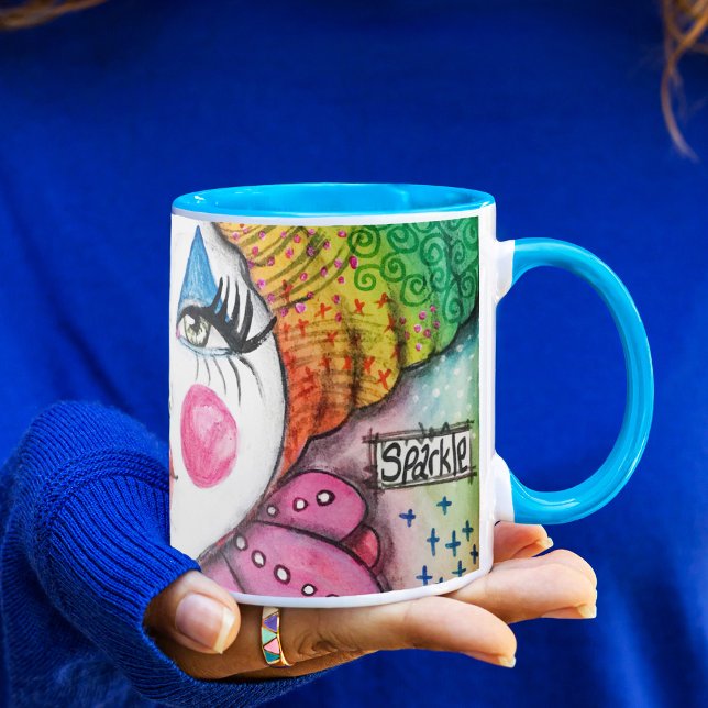 Whimsical Clown Painting Colorful Rainbow Sparkle Tasse (Von Creator hochgeladen)