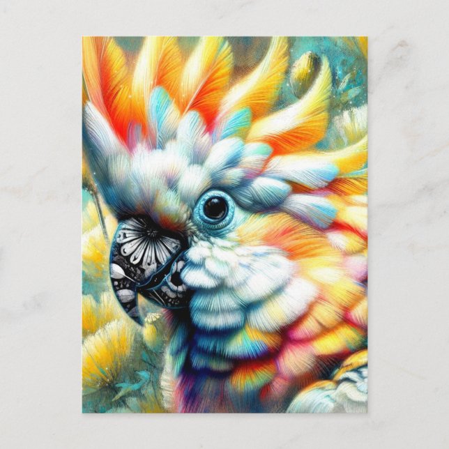 Whimsical Cockatoo Bird Gelbe Papi floral Postkarte (Vorderseite)