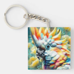 Whimsical Cockatoo Bird Gelbe Papi floral Schlüsselanhänger