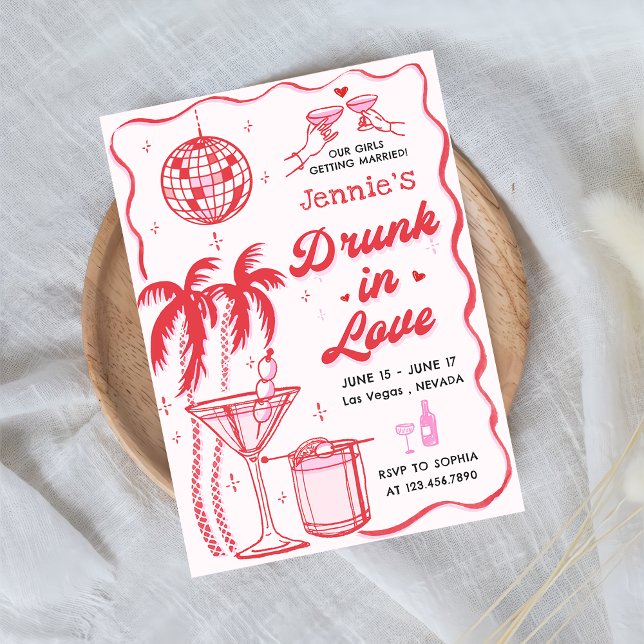 Whimsical Cocktail Betrunken in Liebe Bachelorette Einladung (Von Creator hochgeladen)