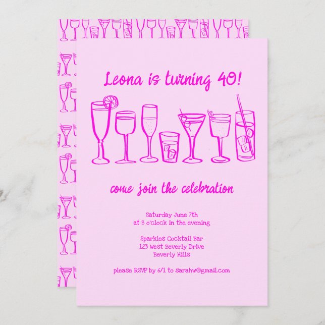 Whimsical Cocktail Drinks Custom Geburtstagsparty Einladung (Vorne/Hinten)