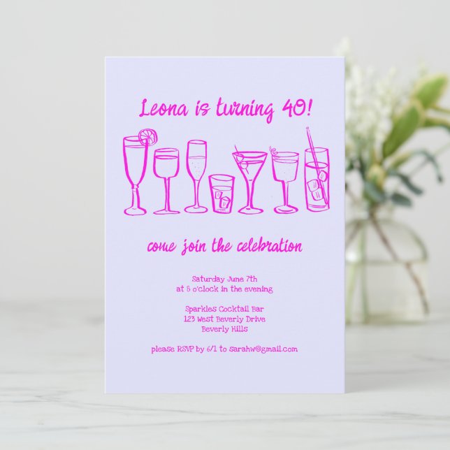 Whimsical Cocktail Drinks Custom Geburtstagsparty Einladung (Stehend Vorderseite)