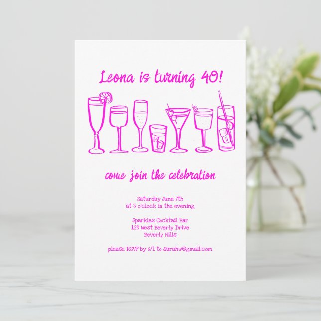 Whimsical Cocktail Drinks Custom Geburtstagsparty Einladung (Stehend Vorderseite)