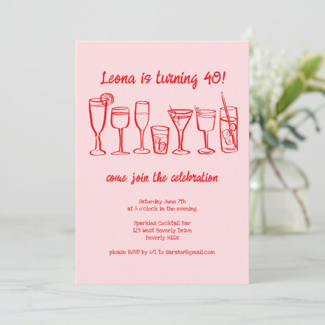 Whimsical Cocktail Drinks Custom Geburtstagsparty Einladung (Stehend Vorderseite)
