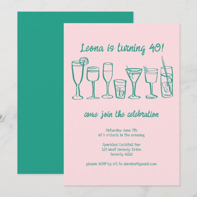 Whimsical Cocktail Drinks Custom Geburtstagsparty Einladung (Vorne/Hinten)