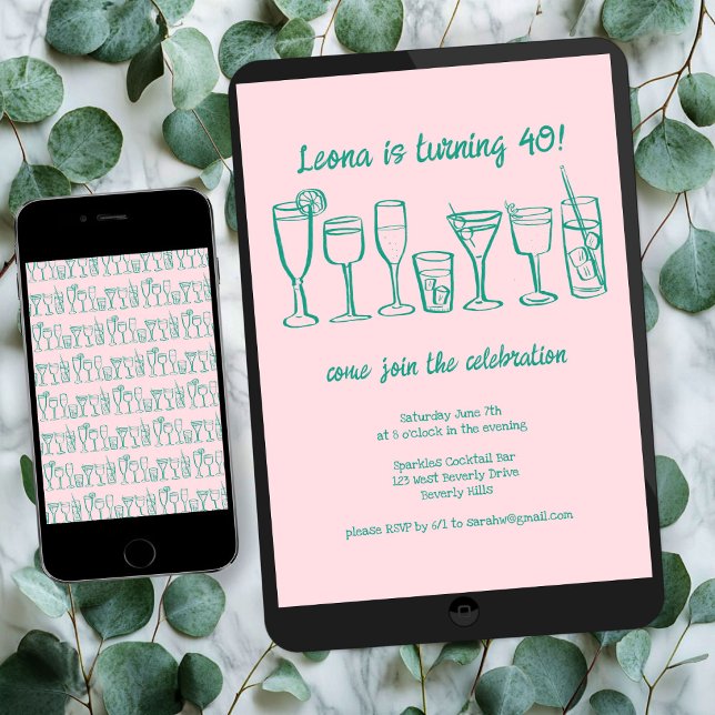 Whimsical Cocktail Drinks Custom Geburtstagsparty Einladung (Whimsical Cocktail Drinks Custom Birthday Party Invitation
Digital Download evite)