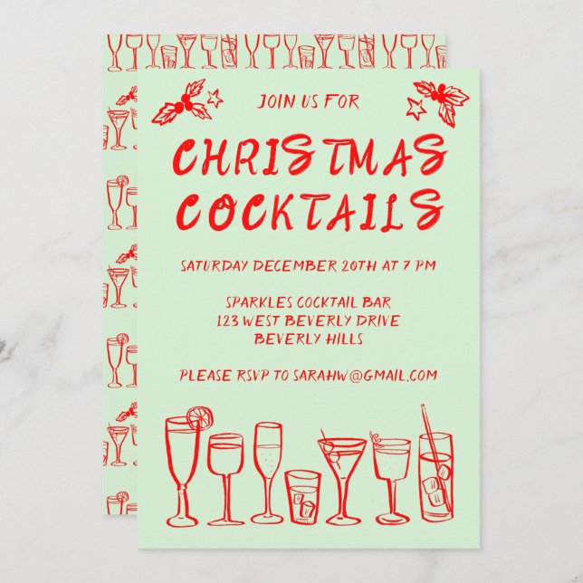 Whimsical Cocktail Drinks Custom Holiday Party Einladung (Vorne/Hinten)