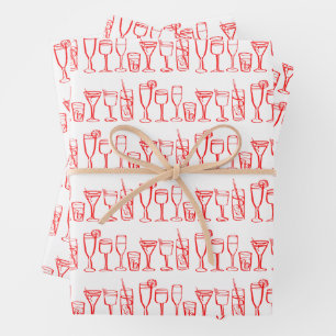 Whimsical Cocktail Drinks Wein Party Farbiges Gesc Geschenkpapier Set