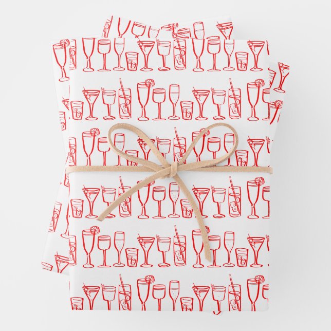 Whimsical Cocktail Drinks Wein Party Farbiges Gesc Geschenkpapier Set (Beispiel)