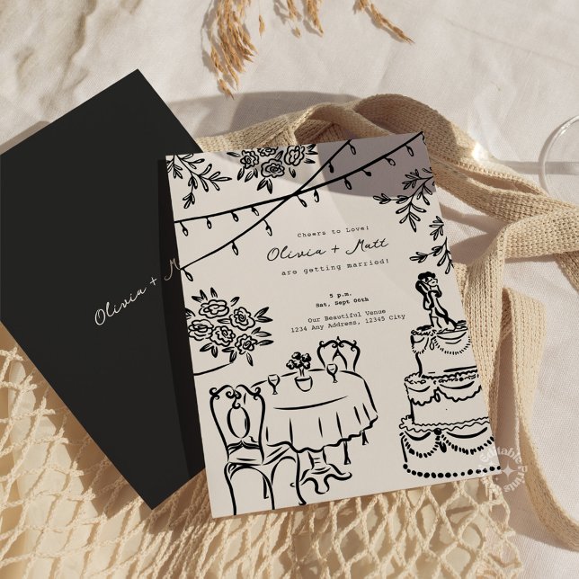 Whimsical Cocktail Minimalist Wedding Invitation Einladung (Whimsical Cocktail Minimalist Wedding Invitation)