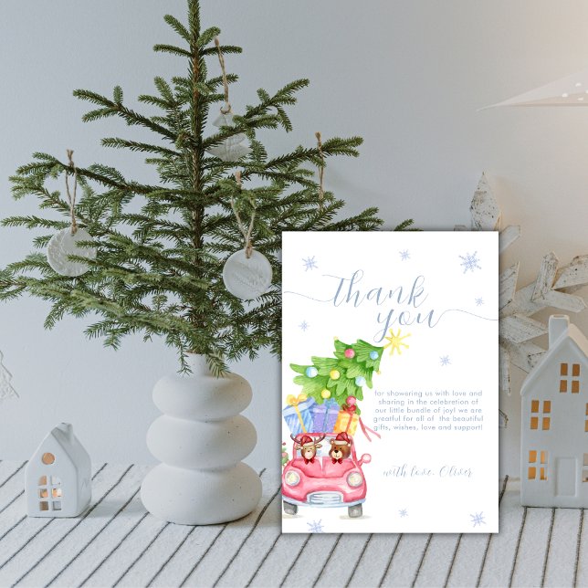 Whimsical Cold Outside Reindeer Bear Baby Shower  Dankeskarte (Whimsical Cold Outside Reindeer Bear Baby Shower Thank You Card)