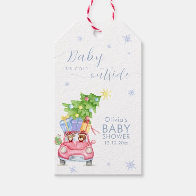 Whimsical Cold Outside Reindeer Bear Baby Shower  Geschenkanhänger (Vorderseite)