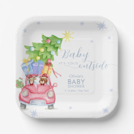 Whimsical Cold Outside Reindeer Bear Baby Shower Pappteller