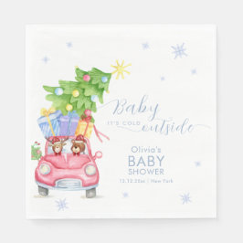 Whimsical Cold Outside Reindeer Bear Baby Shower Serviette