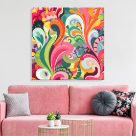 Whimsical Color Burst: Vibrannende Gemusterte Kuns Leinwanddruck