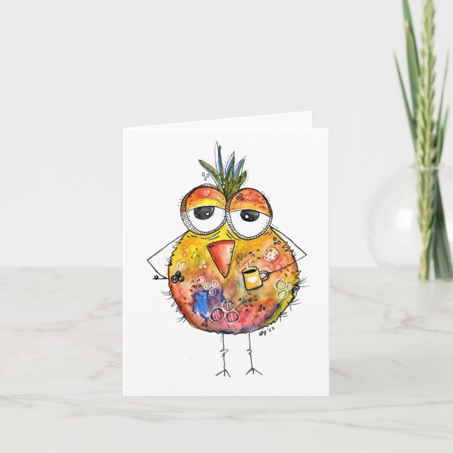 Whimsical Colorful Bird Drink Kaffee Karte (Vorderseite)